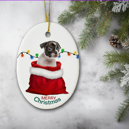 Boston Terrier Welppy in der Geschenktasche Keramik Ornament
