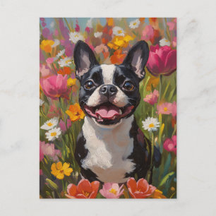 Boston Terrier Wildblume Field Postkarte