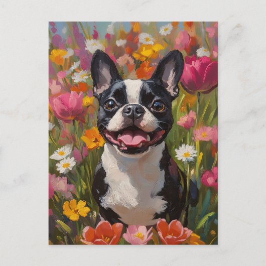 Boston Terrier Wildblume Field Postkarte (Vorderseite)