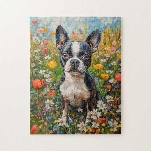 Boston Terrier Wildblume Field Puzzle (Vertikal)