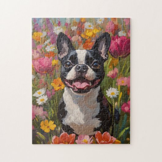 Boston Terrier Wildblume Field Puzzle (Vertikal)
