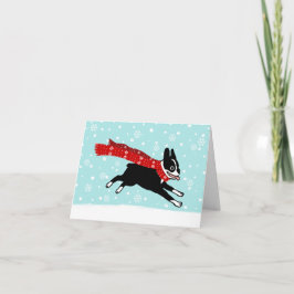 Boston Terrier Winter Snow Dog | Happy Holiday Feiertagskarte