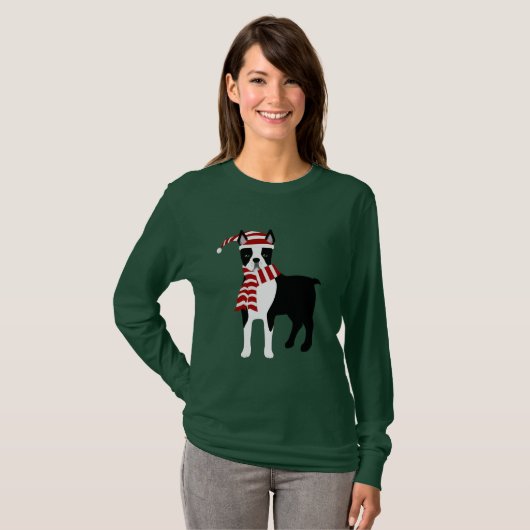 Boston Terrier Winter Tshirt (Vorne ganz)