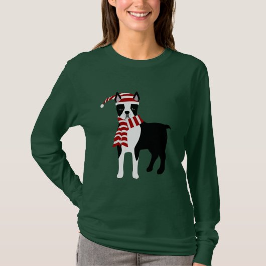 Boston Terrier Winter Tshirt (Vorderseite)