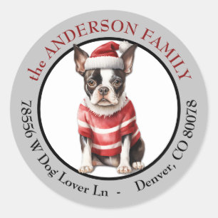 Boston Terrier Wintermantel Rücksendeadresse Runder Aufkleber