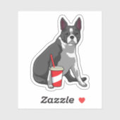 Boston Terrier with Drink Aufkleber (Blatt)
