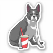 Boston Terrier with Drink Aufkleber (Vorderseite)