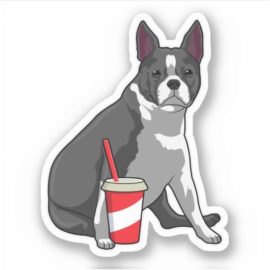 Boston Terrier with Drink Aufkleber (Vorderseite)