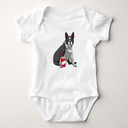 Boston Terrier with Drink Baby Strampler (Vorderseite)