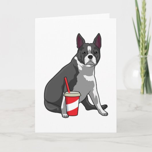 Boston Terrier with Drink Karte (Vorderseite)
