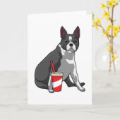 Boston Terrier with Drink Karte (Gelbe Blume)