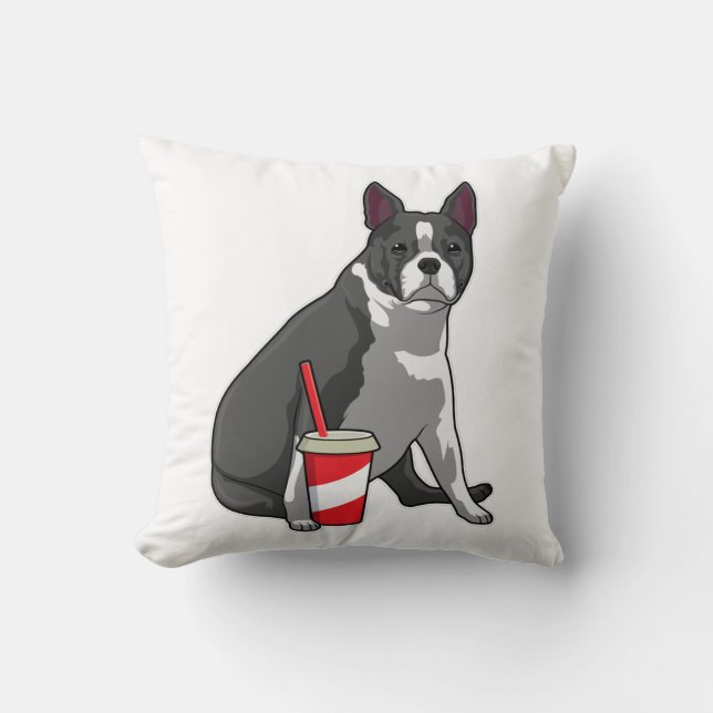 Boston Terrier with Drink Kissen (Vorderseite)