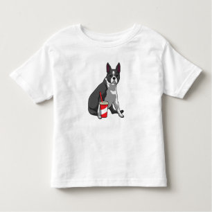Boston Terrier with Drink Kleinkind T-shirt
