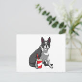 Boston Terrier with Drink Postkarte (Stehend Vorderseite)