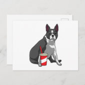 Boston Terrier with Drink Postkarte (Vorne/Hinten)