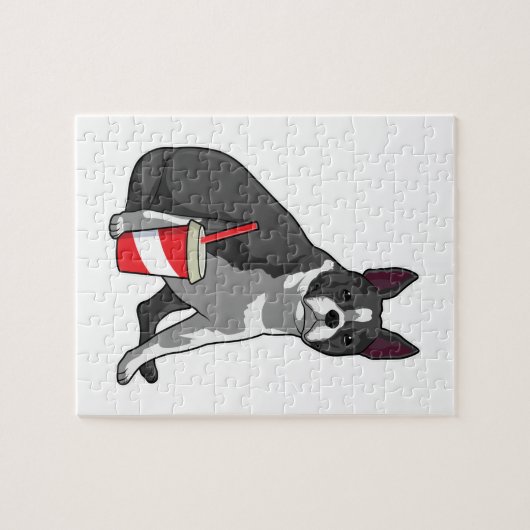 Boston Terrier with Drink Puzzle (Horizontal)