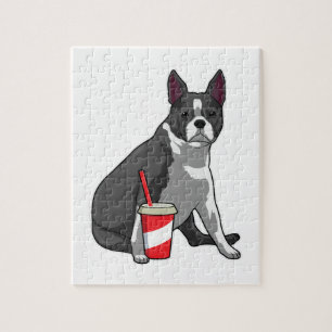 Boston Terrier with Drink Puzzle
