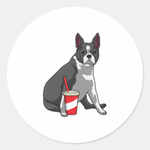 Boston Terrier with Drink Runder Aufkleber