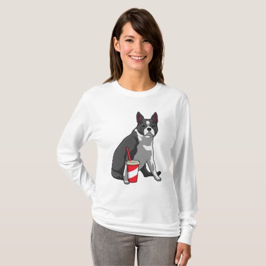 Boston Terrier with Drink T-Shirt (Vorne ganz)