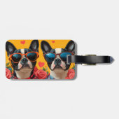 Boston Terrier with Heart Rose Valentinstag Gepäckanhänger (Rückseite horizontal)