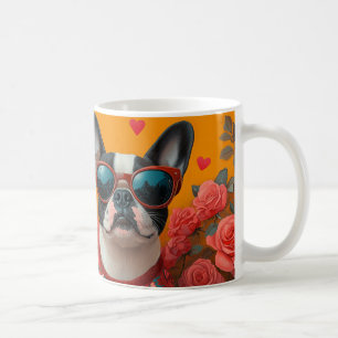 Boston Terrier with Heart Rose Valentinstag Kaffeetasse