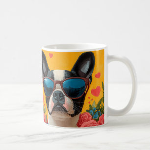 Boston Terrier with Heart Rose Valentinstag Kaffeetasse