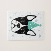 Boston terrier with party hat and stars puzzle (Horizontal)