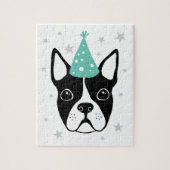 Boston terrier with party hat and stars puzzle (Vertikal)