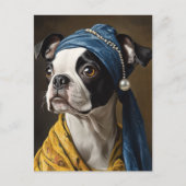 Boston Terrier with Pearl Earring Fine Art Parody Postkarte (Vorderseite)