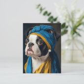Boston Terrier with Pearl Earring Postkarte (Stehend Vorderseite)
