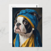 Boston Terrier with Pearl Earring Postkarte (Vorne/Hinten)