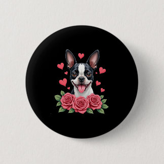 Boston Terrier with Red Roses Hearts Valentine�s D Button