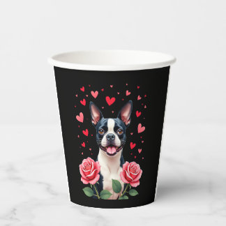 Boston Terrier with Red Roses Hearts Valentine�s D Pappbecher