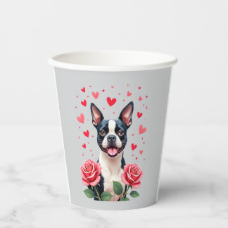Boston Terrier with Red Roses Hearts Valentine�s D Pappbecher
