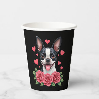 Boston Terrier with Red Roses Hearts Valentine�s D Pappbecher