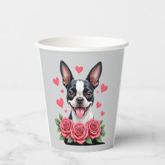 Boston Terrier with Red Roses Hearts Valentine�s D Pappbecher