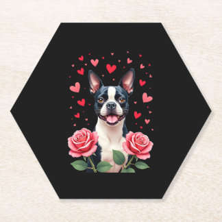 Boston Terrier with Red Roses Hearts Valentine�s D Untersetzer