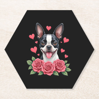 Boston Terrier with Red Roses Hearts Valentine�s D Untersetzer