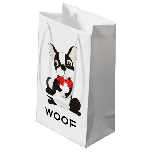 Boston Terrier Woof Kleine Geschenktüte (Rückseite Schrägansicht)