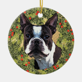 Boston Terrier Wreath Keramikornament
