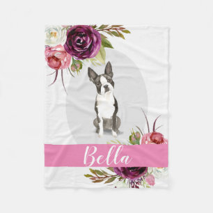 Boston-Terrierrosa Watercolor-Blumen Fleecedecke