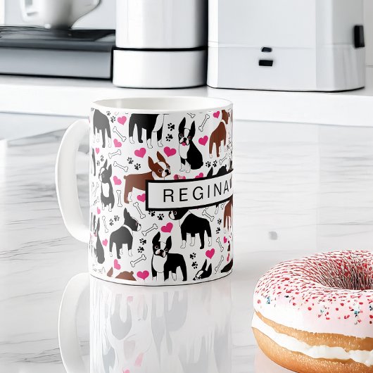 Boston Terriers and Hearts Cute Custom Name Kaffeetasse