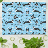 Boston Terriers Blue Dog Pattern Geschirrtuch (Gefaltet)