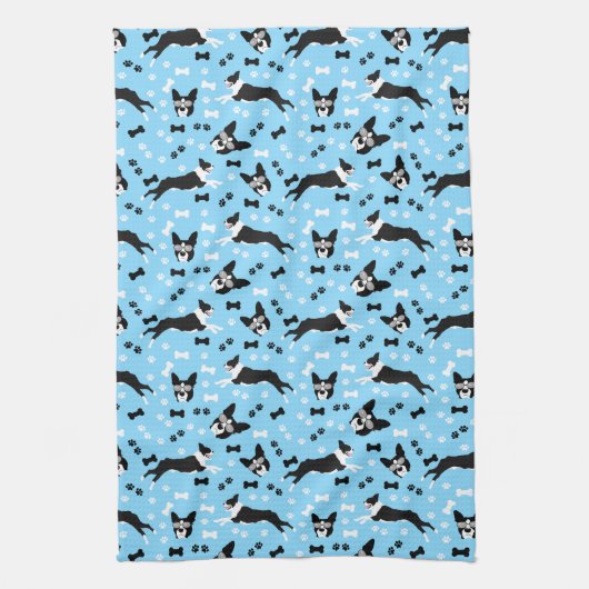 Boston Terriers Blue Dog Pattern Geschirrtuch (Vertikal)