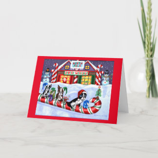 Boston Terriers Candy Cane Santa Christmas Snowman Feiertagskarte