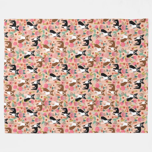 Boston Terriers Decke - Blumendesign (Vorderseite (Horizontal))