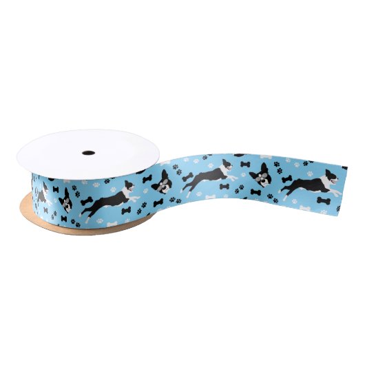 Boston Terriers Dog Pattern Satinband (Spule)