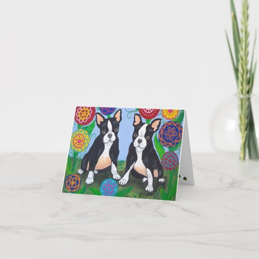 Boston Terriers "Friends" Notecard Karte (Vorderseite)