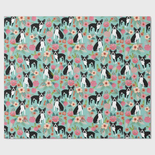 Boston Terriers Frühlingsblumen Geschenkpackung Geschenkpapier (Flach)