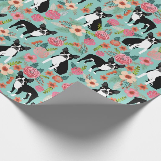 Boston Terriers Frühlingsblumen Geschenkpackung Geschenkpapier (Ecke)